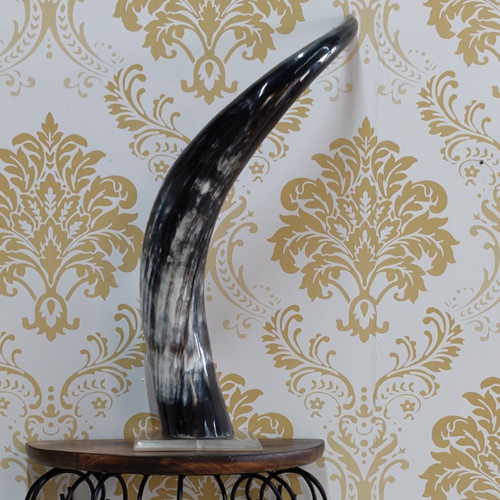 16-inch Natural Buffalo Horn Home Decor Showpiece - Unique Handcrafted Item thumbnail 2